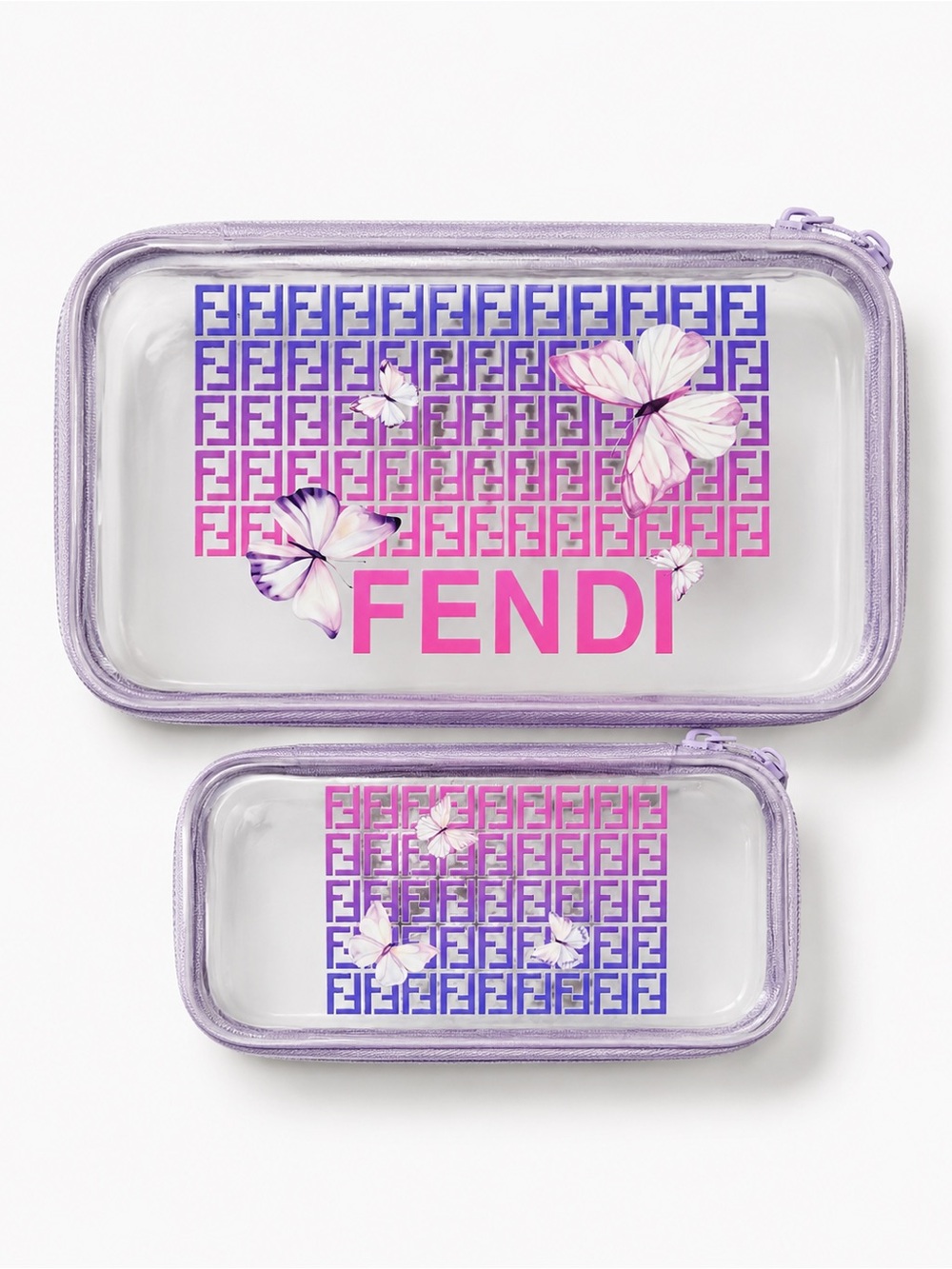 Clear Gradient Purple & Pink Butterfly Zip Pouch Case Duo